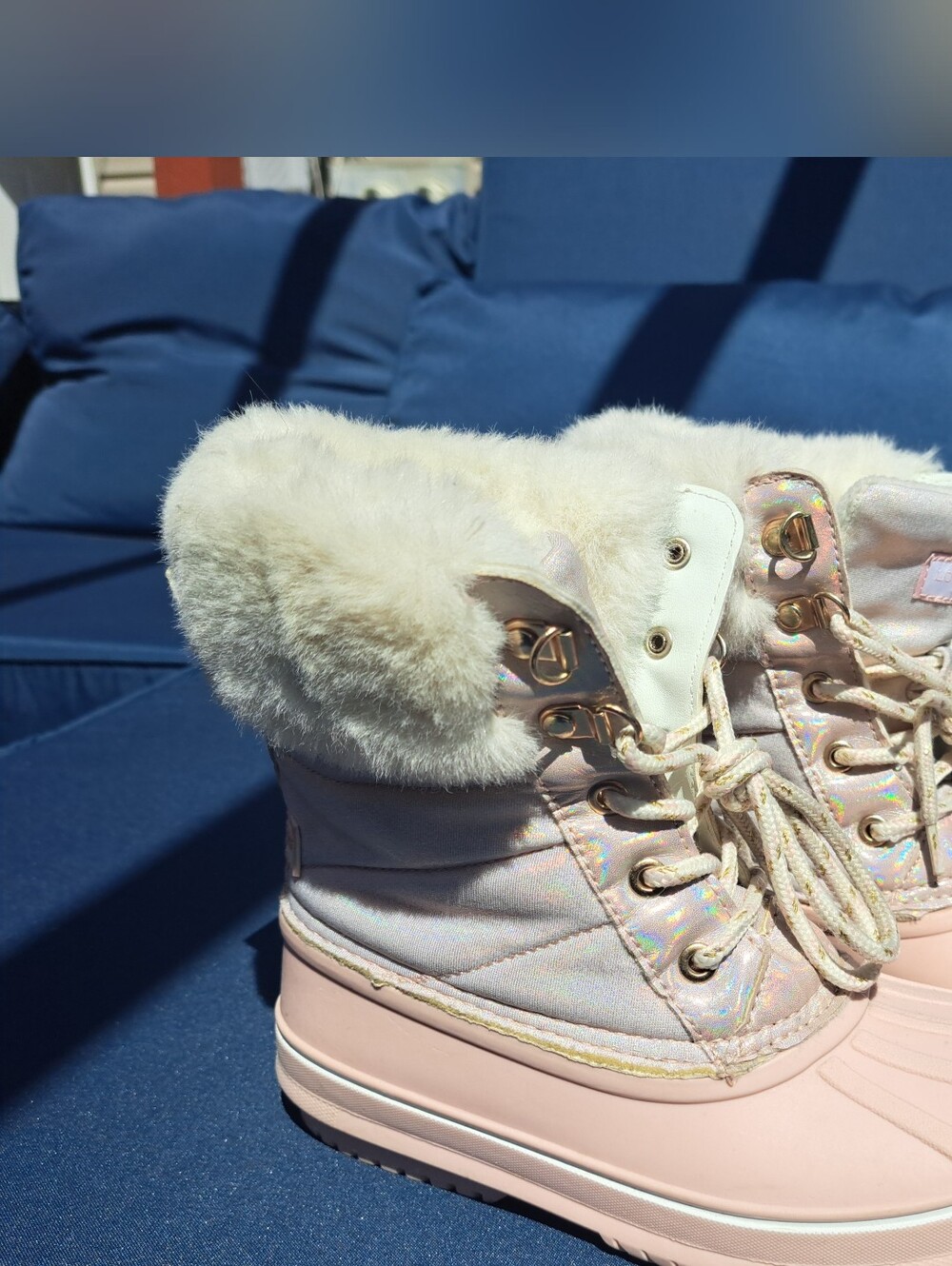 Girls Faux-Fur Trim Pink Winter Ankle Boots SZ.1